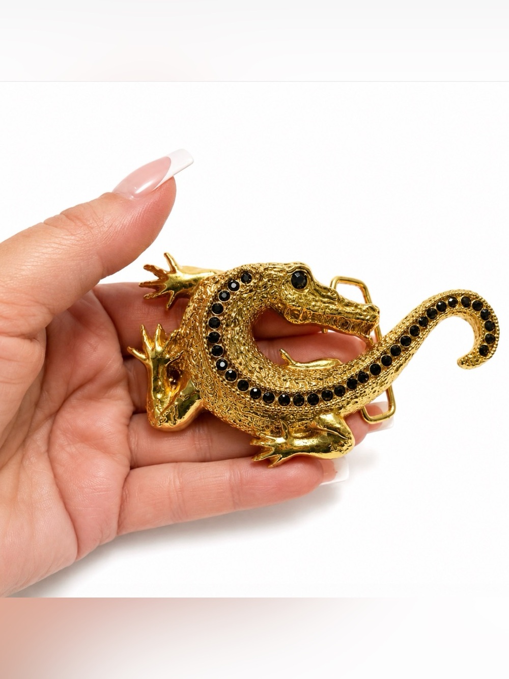 Gold Tone Alligator Belt Buckle Stamped - Picture 5 of 8